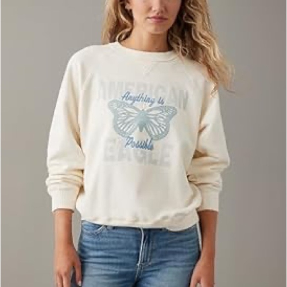 American Eagle Funday Graphic Sweatshirt Size Small Butterfly Crewneck